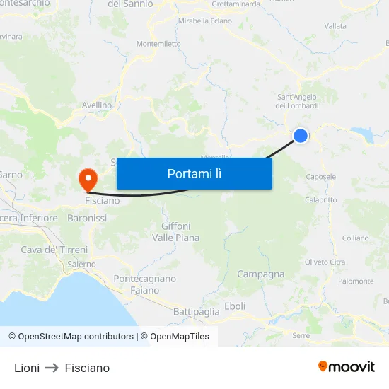 Lioni to Fisciano map