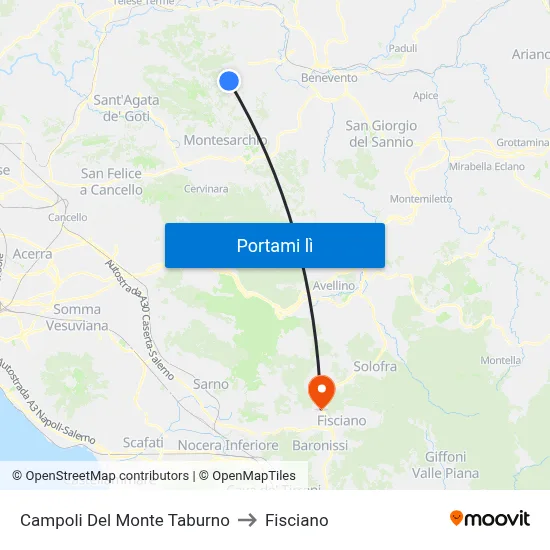 Campoli Del Monte Taburno to Fisciano map