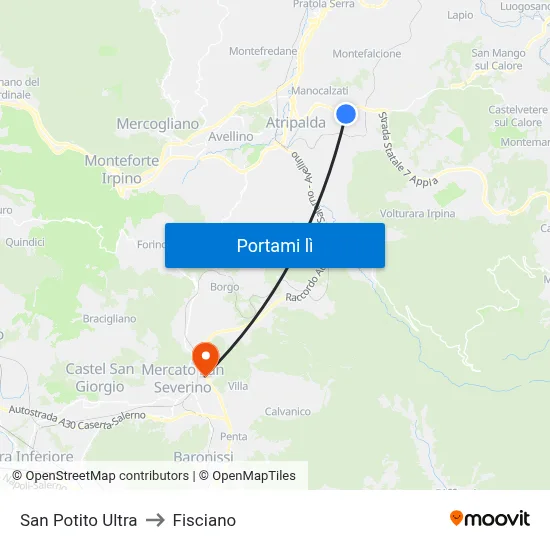 San Potito Ultra to Fisciano map