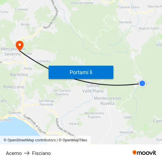 Acerno to Fisciano map
