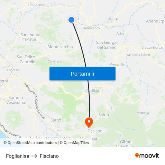 Foglianise to Fisciano map