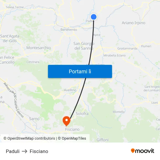 Paduli to Fisciano map