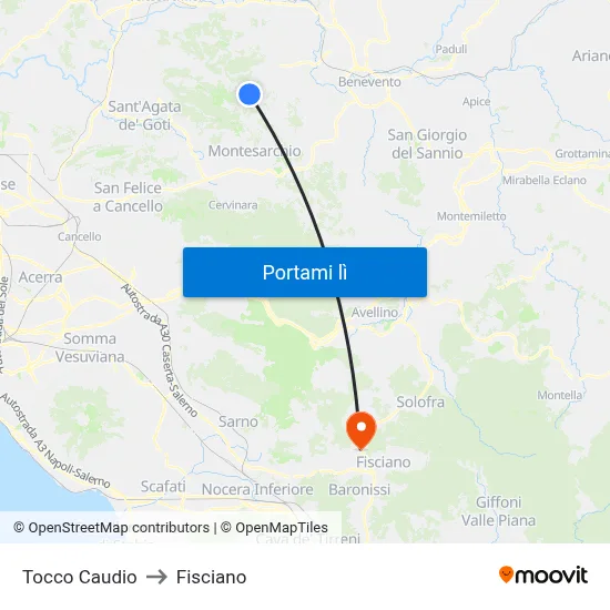 Tocco Caudio to Fisciano map