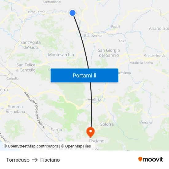 Torrecuso to Fisciano map