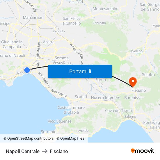 Napoli Centrale to Fisciano map