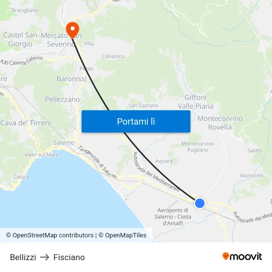 Bellizzi to Fisciano map