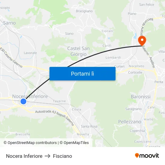 Nocera Inferiore to Fisciano map