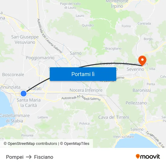 Pompei to Fisciano map