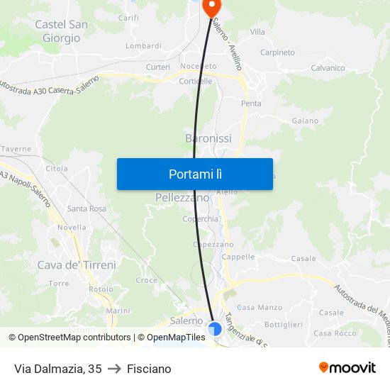 Via Dalmazia, 35 to Fisciano map