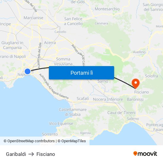 Garibaldi to Fisciano map