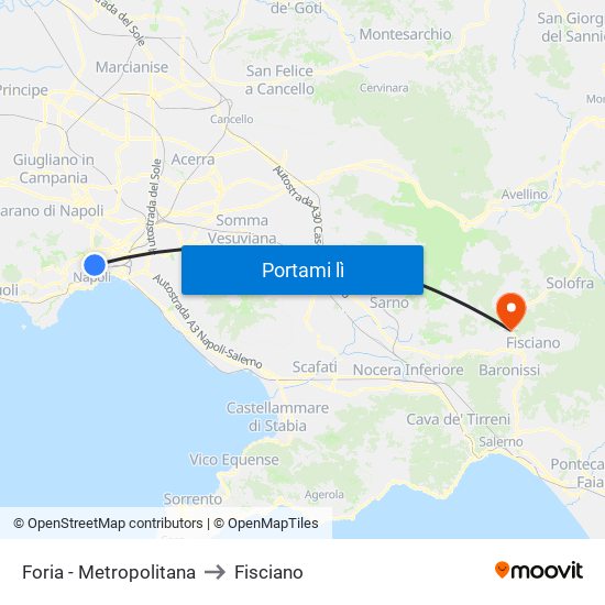 Foria - Metropolitana to Fisciano map