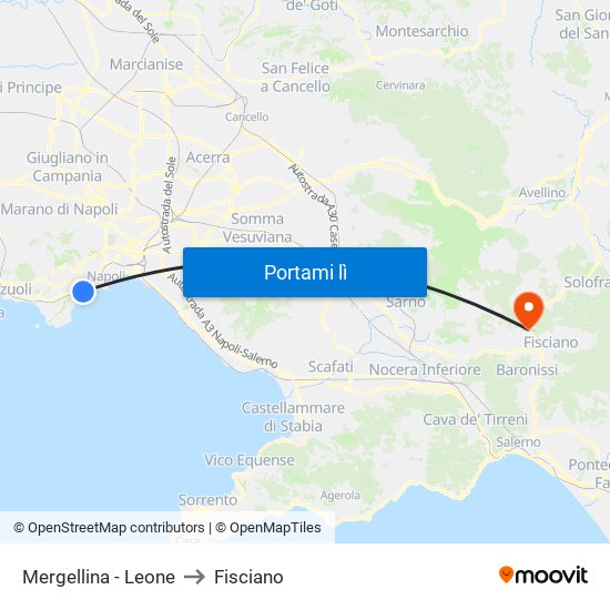 Mergellina - Leone to Fisciano map