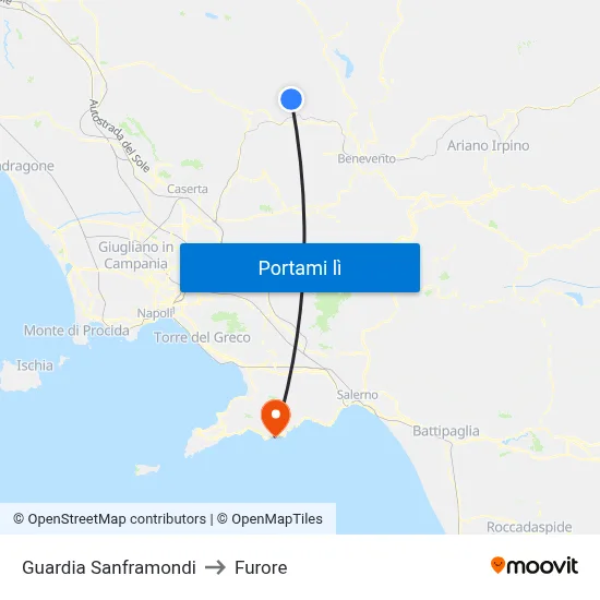 Guardia Sanframondi to Furore map