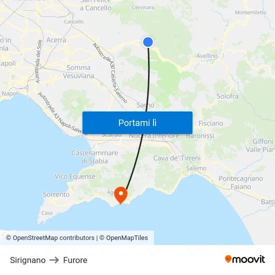 Sirignano to Furore map