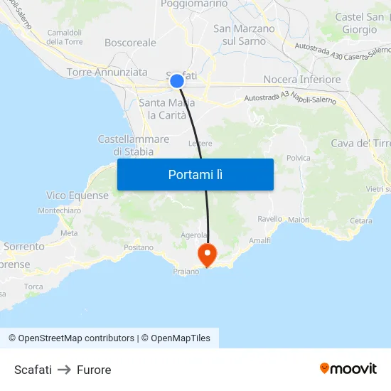 Scafati to Furore map