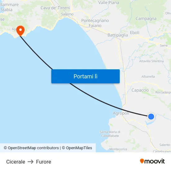 Cicerale to Furore map