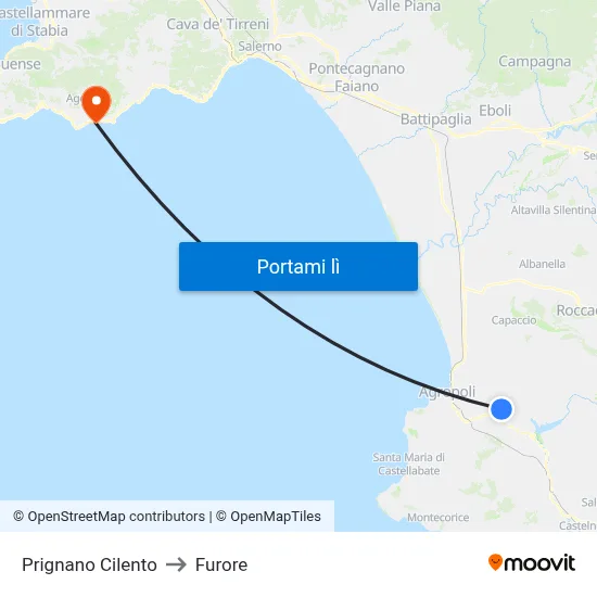 Prignano Cilento to Furore map