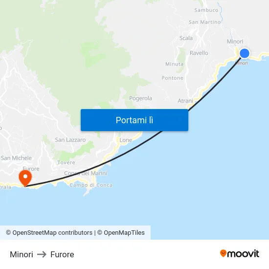 Minori to Furore map