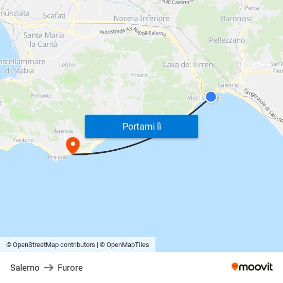 Salerno to Furore map