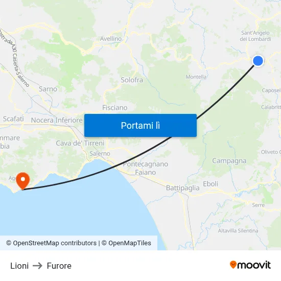 Lioni to Furore map
