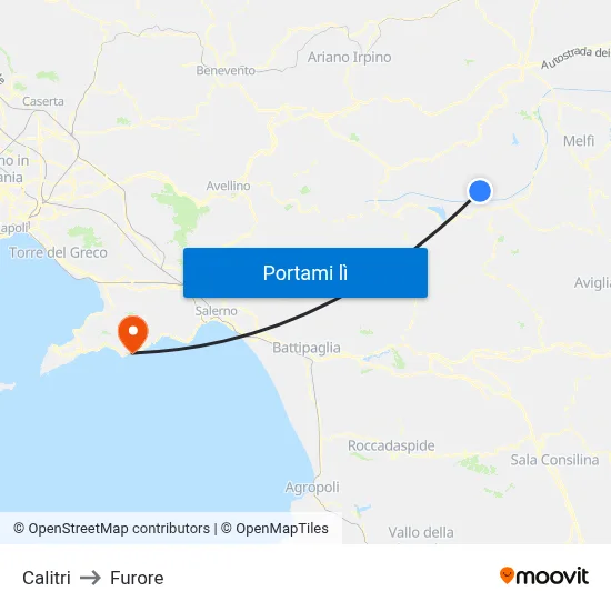 Calitri to Furore map