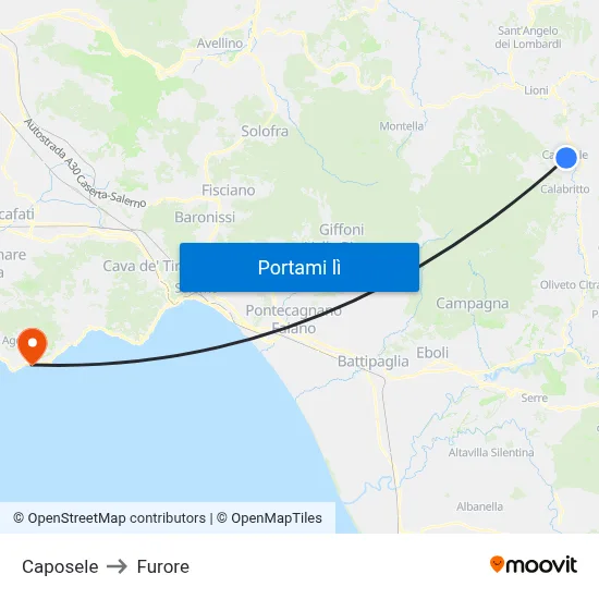 Caposele to Furore map