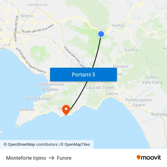 Monteforte Irpino to Furore map
