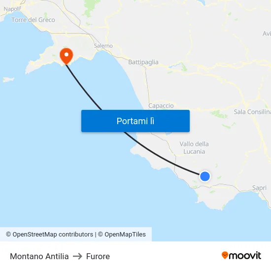 Montano Antilia to Furore map