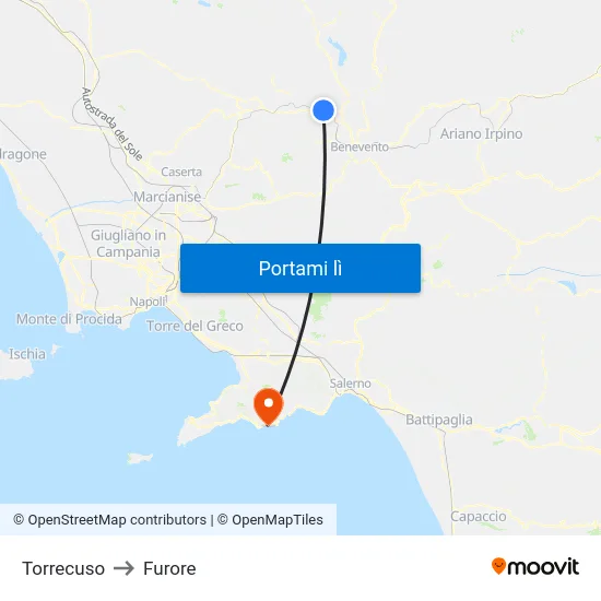 Torrecuso to Furore map