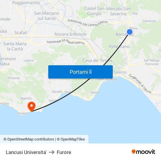 Lancusi Universita' to Furore map