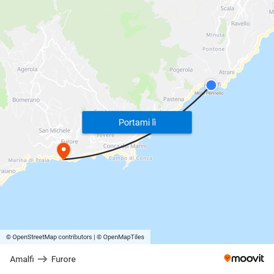 Amalfi to Furore map