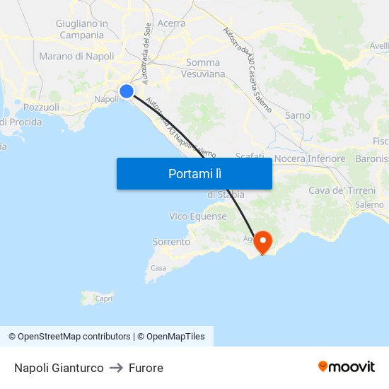 Napoli Gianturco to Furore map