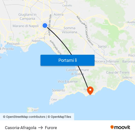 Casoria-Afragola to Furore map