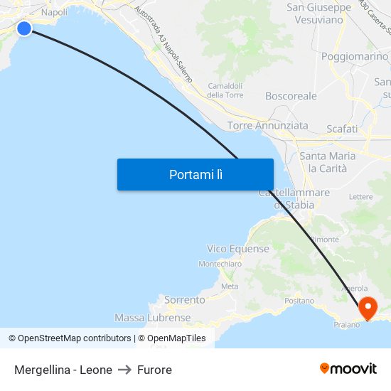 Mergellina - Leone to Furore map
