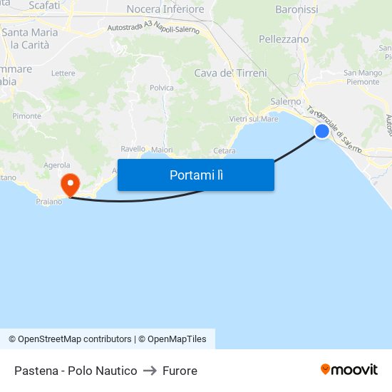 Pastena  - Polo Nautico to Furore map