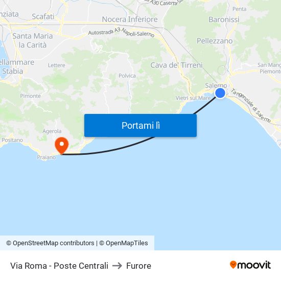 Via Roma - Poste Centrali to Furore map