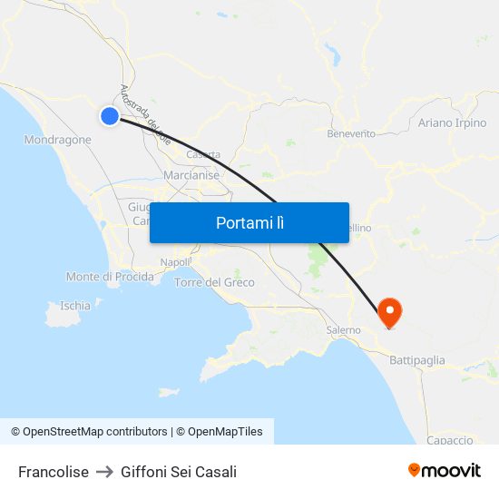 Francolise to Giffoni Sei Casali map