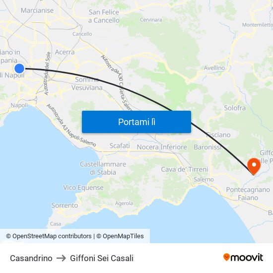 Casandrino to Giffoni Sei Casali map