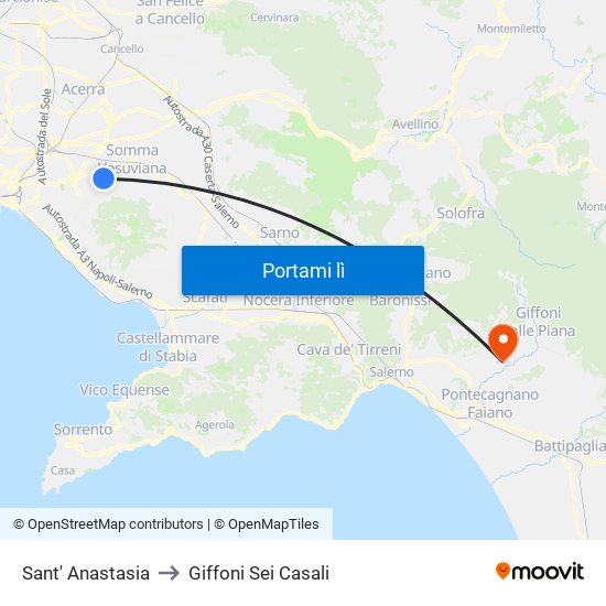 Sant' Anastasia to Giffoni Sei Casali map