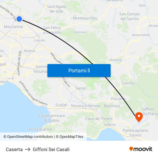 Caserta to Giffoni Sei Casali map