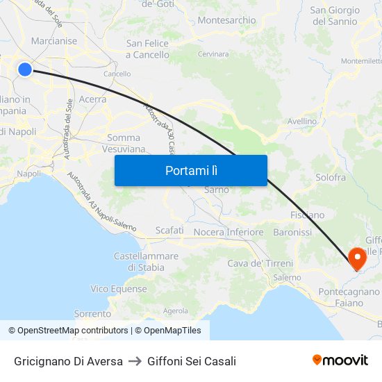 Gricignano Di Aversa to Giffoni Sei Casali map