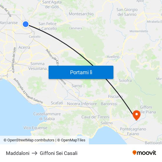 Maddaloni to Giffoni Sei Casali map