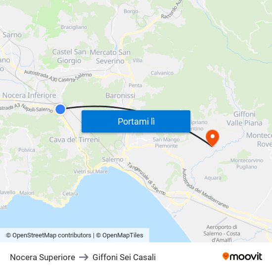 Nocera Superiore to Giffoni Sei Casali map