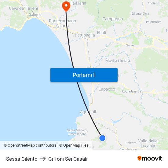 Sessa Cilento to Giffoni Sei Casali map