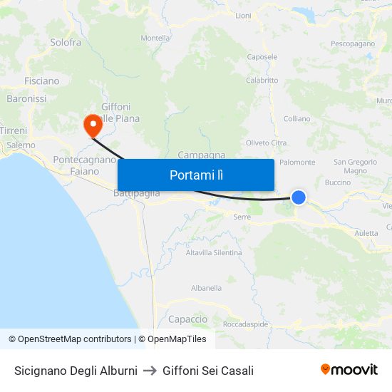 Sicignano Degli Alburni to Giffoni Sei Casali map