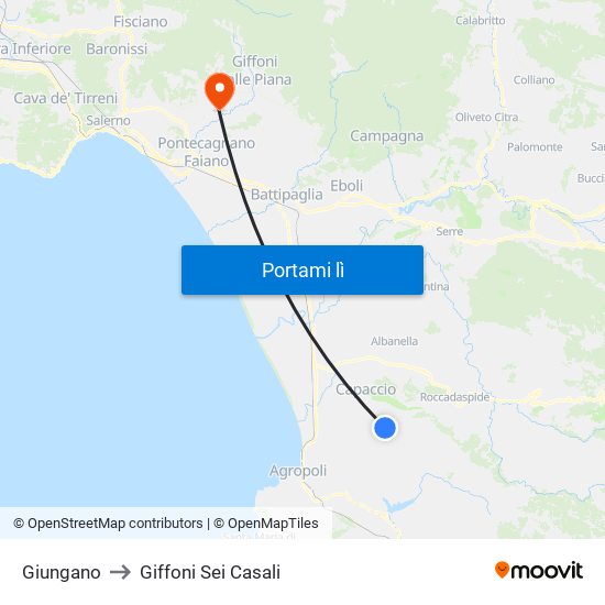 Giungano to Giffoni Sei Casali map