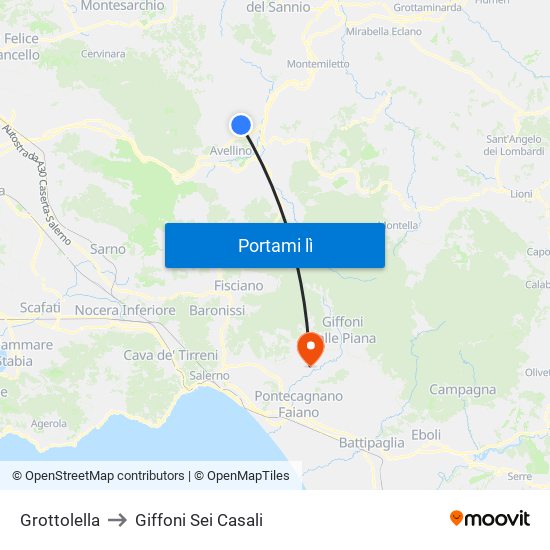 Grottolella to Giffoni Sei Casali map