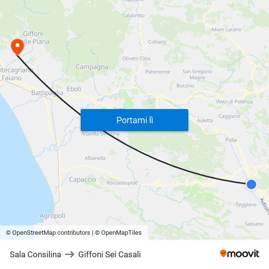 Sala Consilina to Giffoni Sei Casali map