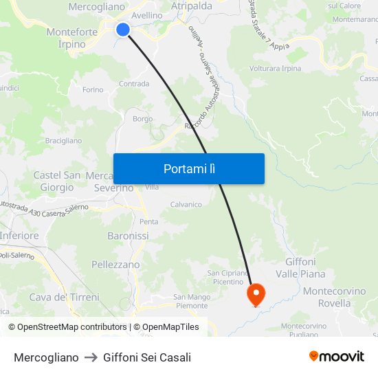 Mercogliano to Giffoni Sei Casali map