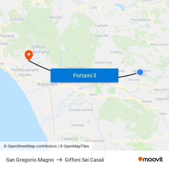 San Gregorio Magno to Giffoni Sei Casali map